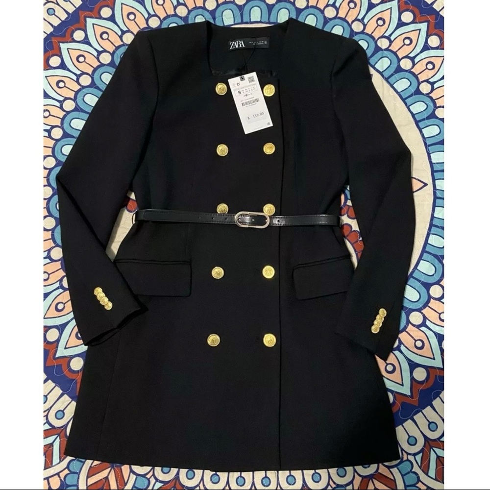 ZARA WOMAN NWT LONG BELTED BLAZER Belted Dress SIZE S. Sold Out $119.. - Picture 4 of 14